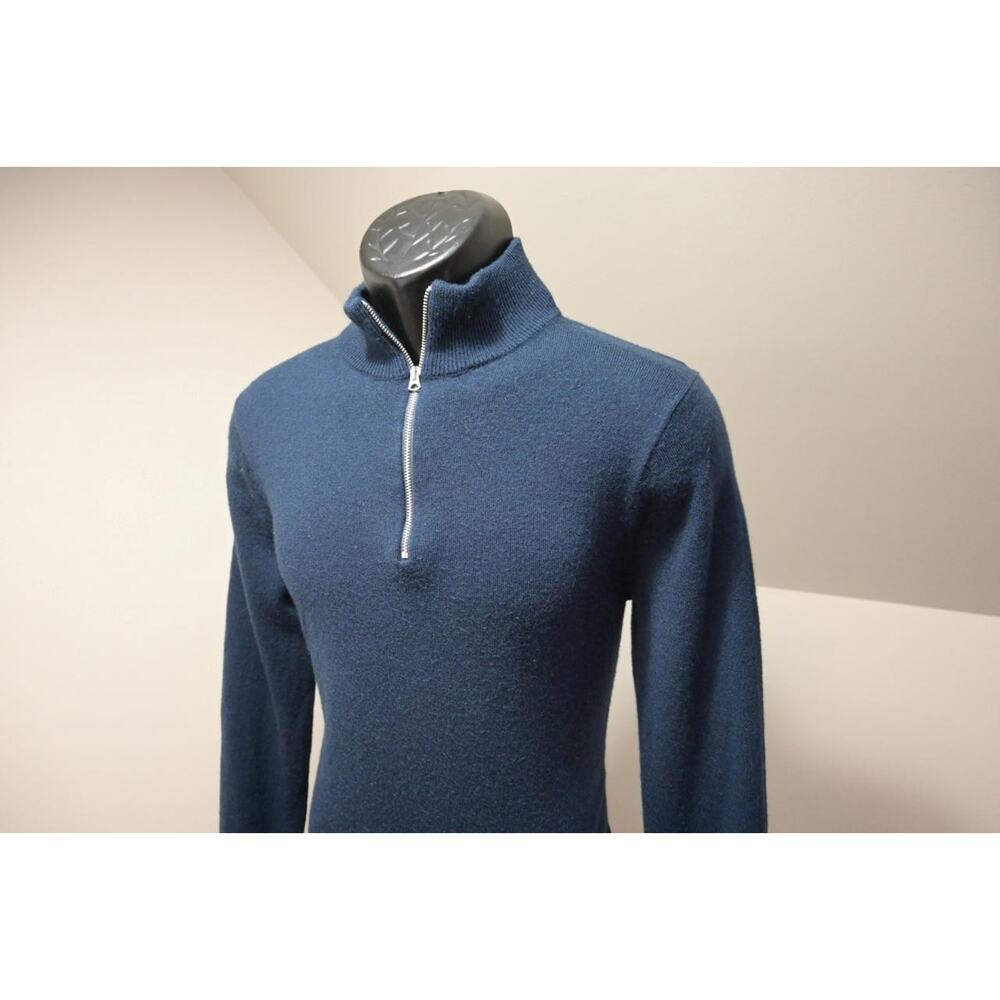 J Crew 1/4 Zip Sweater Wool Acrylic Pullover Dark Blue Casual Prep Mens Sz Small